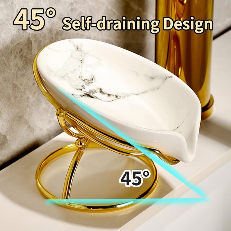 Dobbyby Leaf-Shaped Ceramic Soap Dish with Drain, Holder, Saver, Tray, Bar Soap Holder, Easy Cleaning, for Shower Bathroom Kitchen Sink Bathtub, Pro-Environment White - Image 3